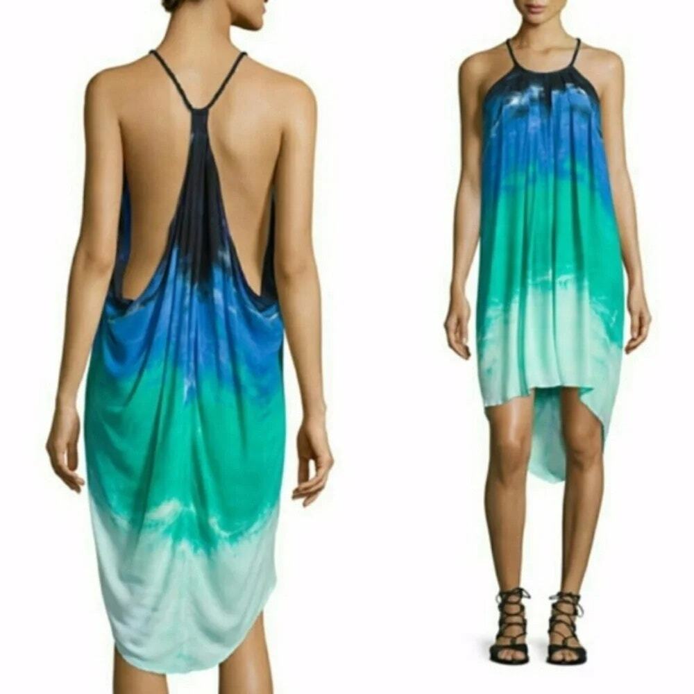 Young Fabulous & Broke Adalade Ombre Halter Dress Blue Sz XS Tie Dye Boho